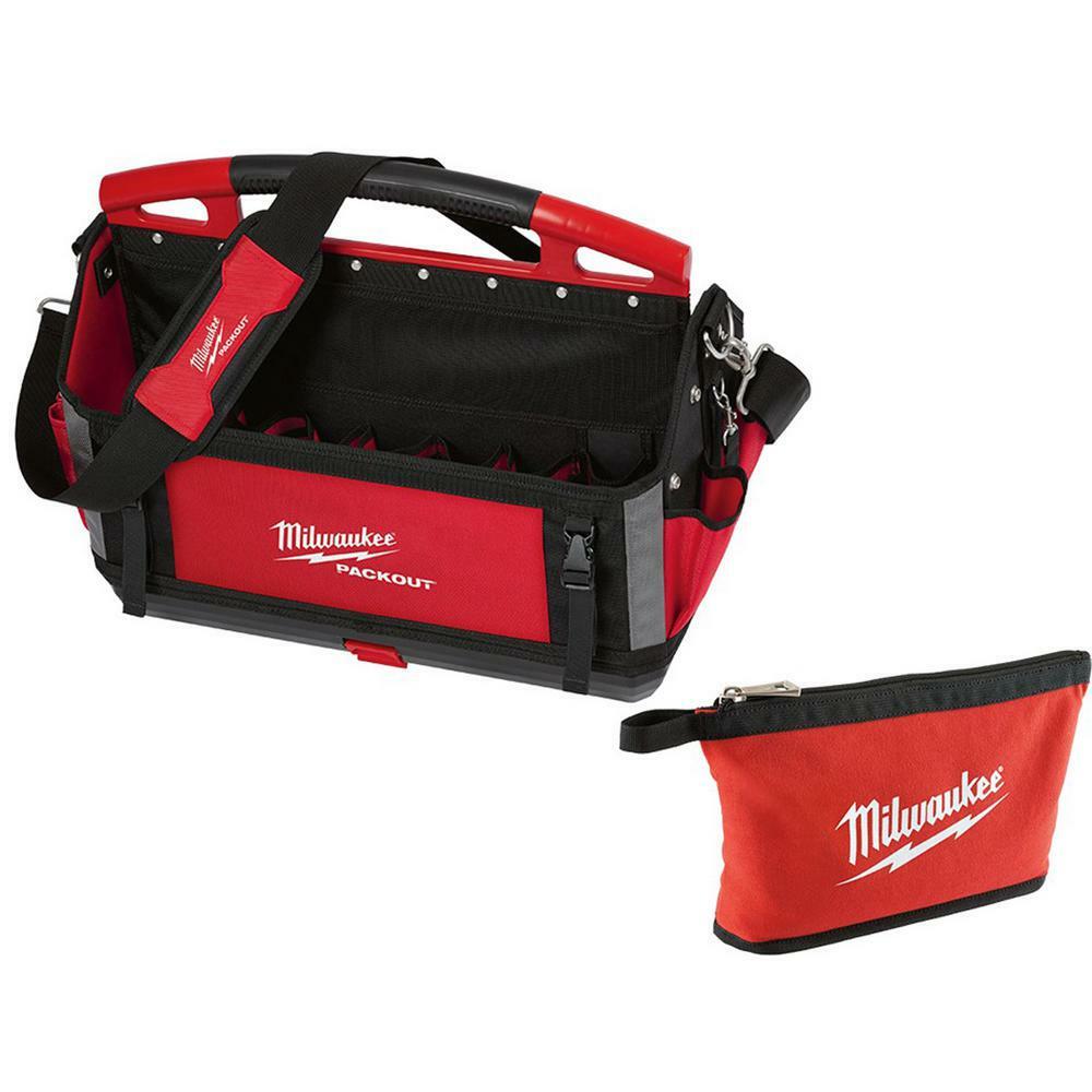 milwaukee caddy/tote 20 in packout tool bag tear-resistant shoulder strap red