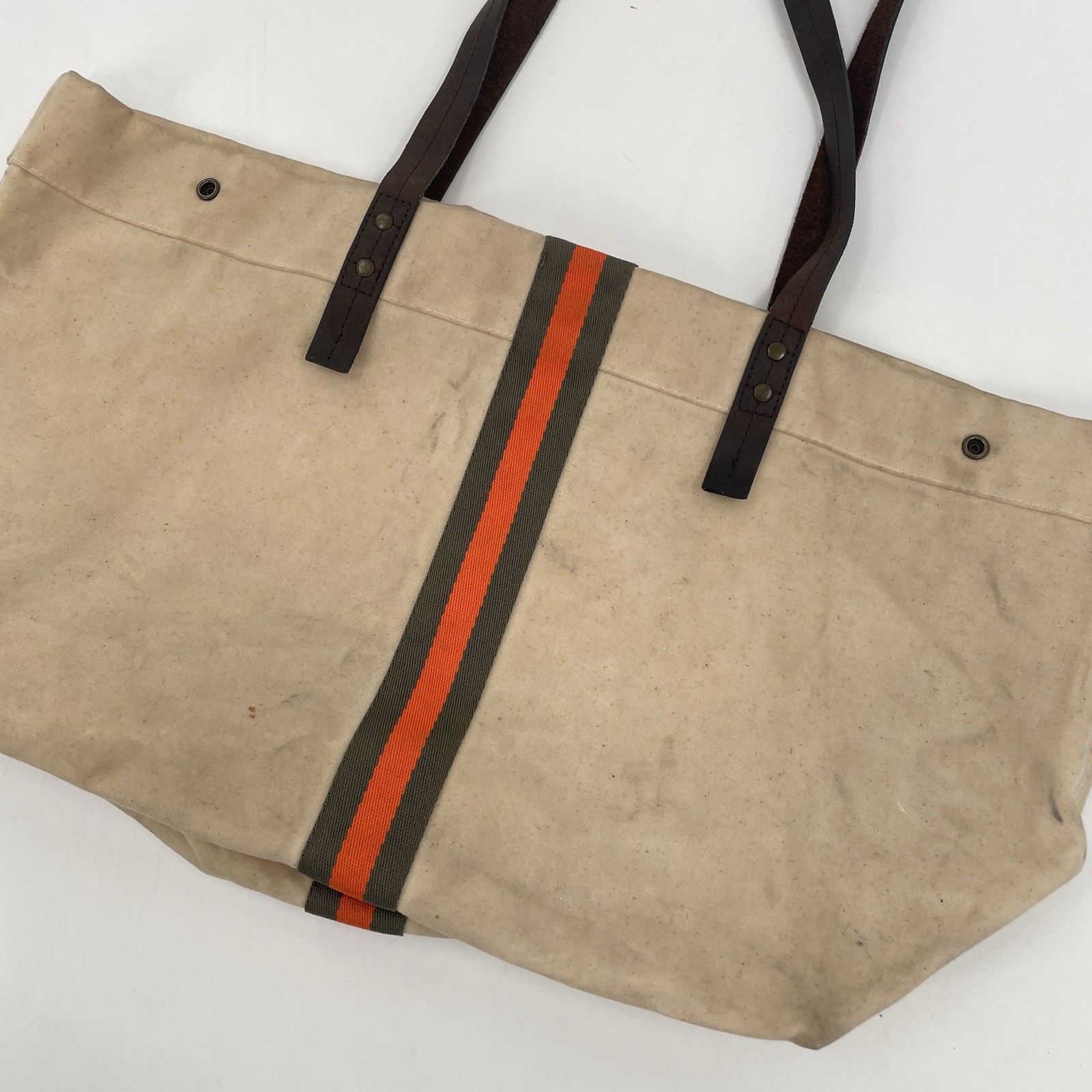 Birdkage Waxed Canvas Utility Tote Bag – 20”x10” – Snap Closure – Leather Straps