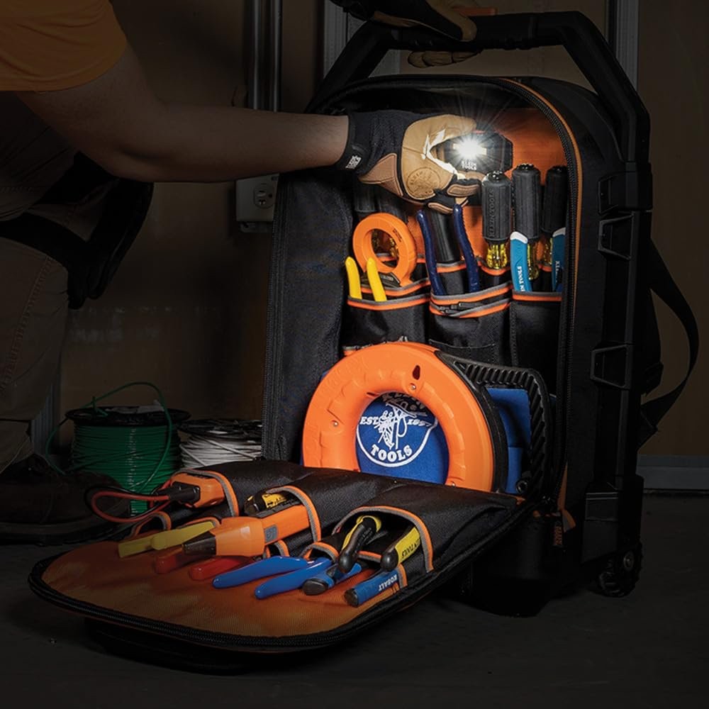 Klein Tools 55604 Rolling Tool Backpack, Tool Bag with 28 Pockets, Heavy Duty…