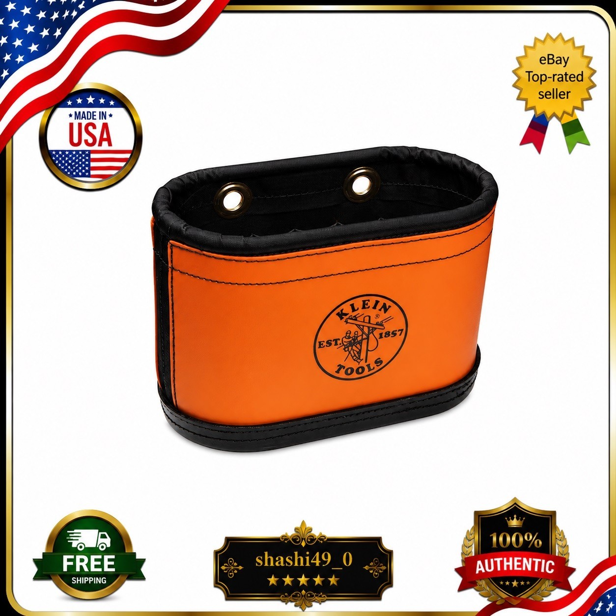 Klein Tools 5144BHB Hard Body Oval Bucket Tool Bag 15 Pocket Kickstand Orange🔥❗