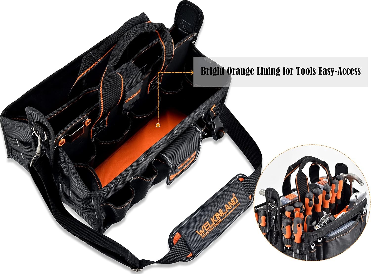 19-POCKETS Tool tote, HVAC tool bags organizer, Heavy-Duty