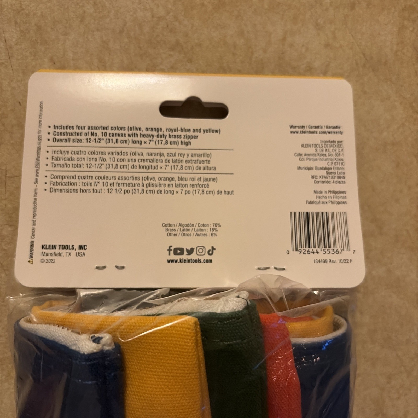Klein Tools 5141 Zipper Tool Bag, 12.5 x 7-Inch, 4 Pack New 4 colors