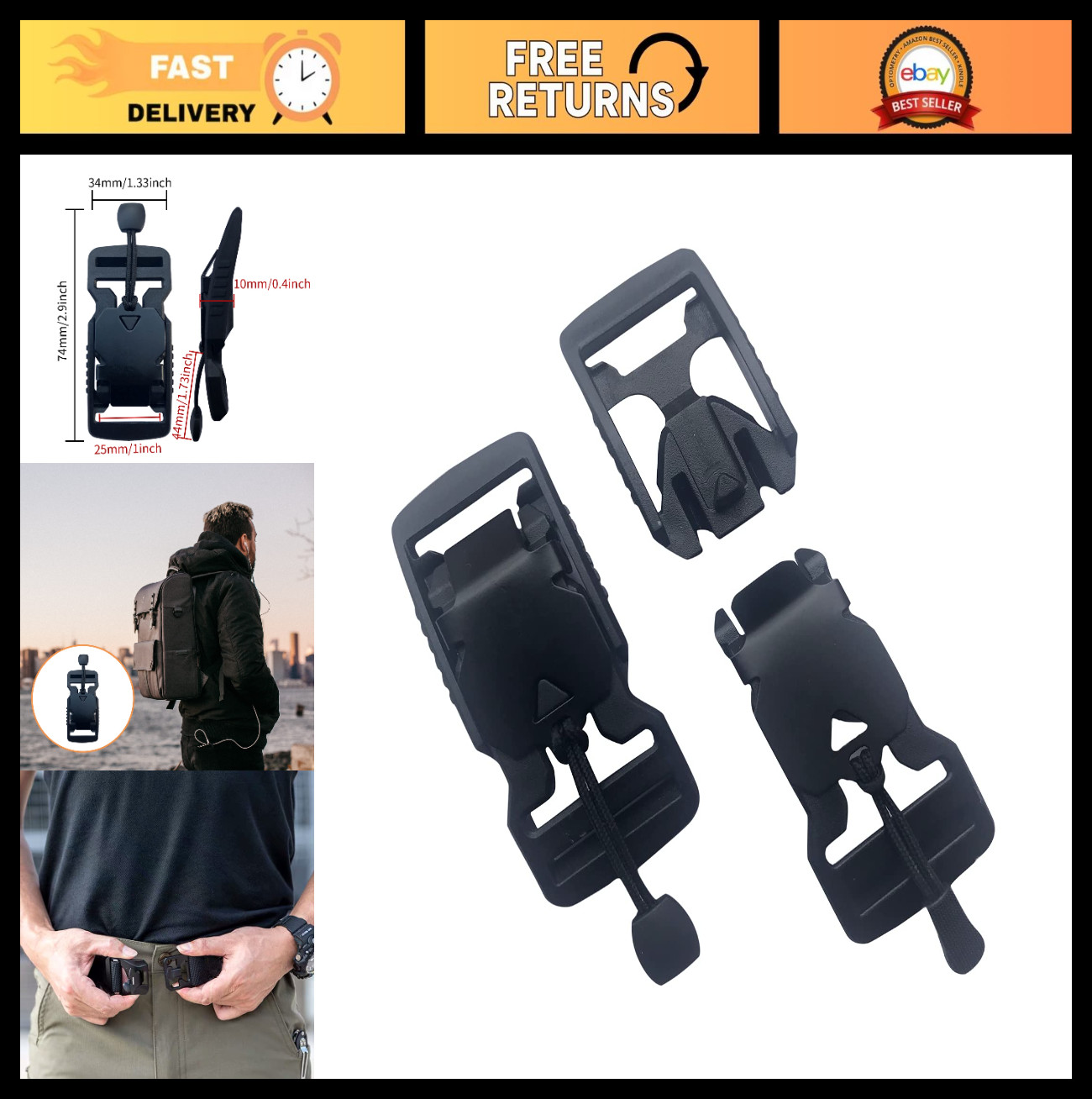 Magnetic Quick-Release Buckle Replacement – 1″ Tactical Belt Snaps, 2 Pack