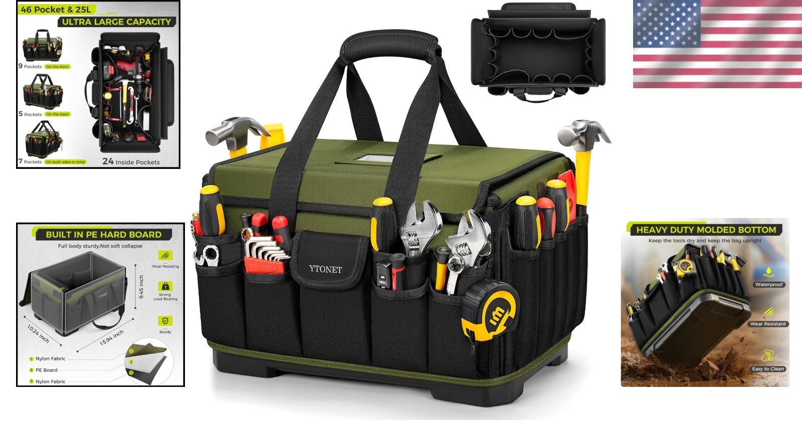 16-Inch Heavy Duty Electrician Tool Bag, 46 Pockets