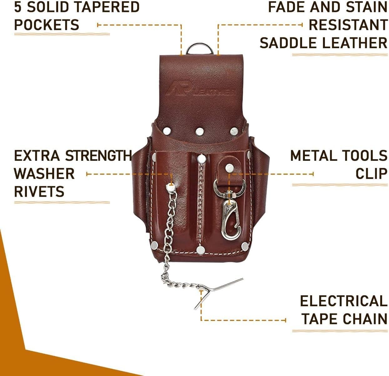 Ap-Leather Pro-5 Electrician Pouch, Leather Tool 5 Pocket Pouch Maroon