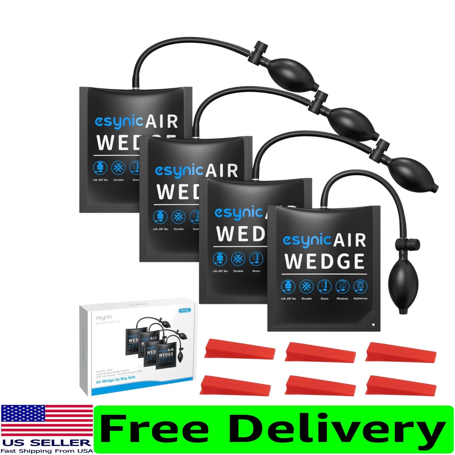 4-Pack Heavy-Duty Air Wedge Bag Kit – 300lbs Lifting Power & Quick-Release
