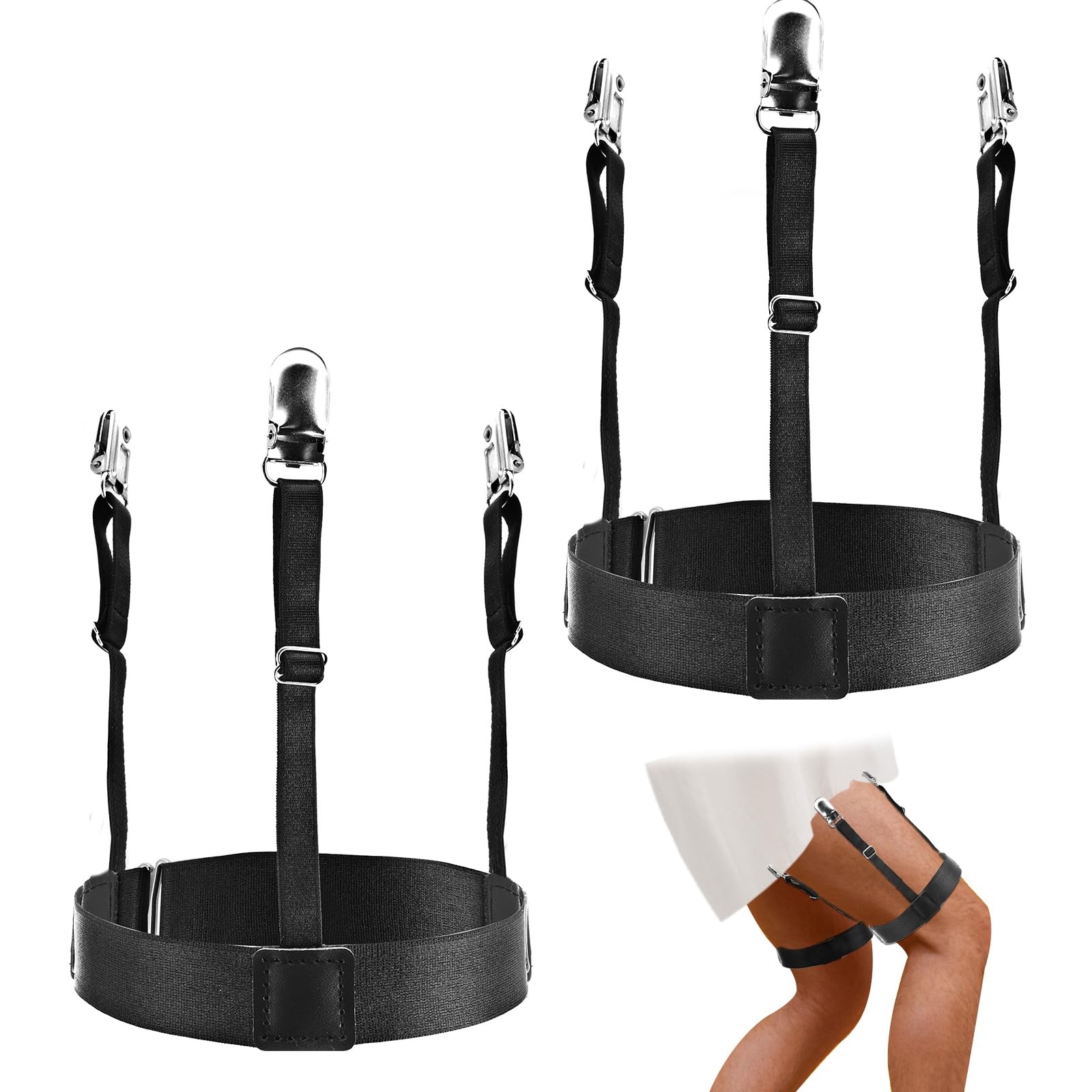 Mabor Adjustable Elastic Shirt Stays Holder Garter with Medium, Black