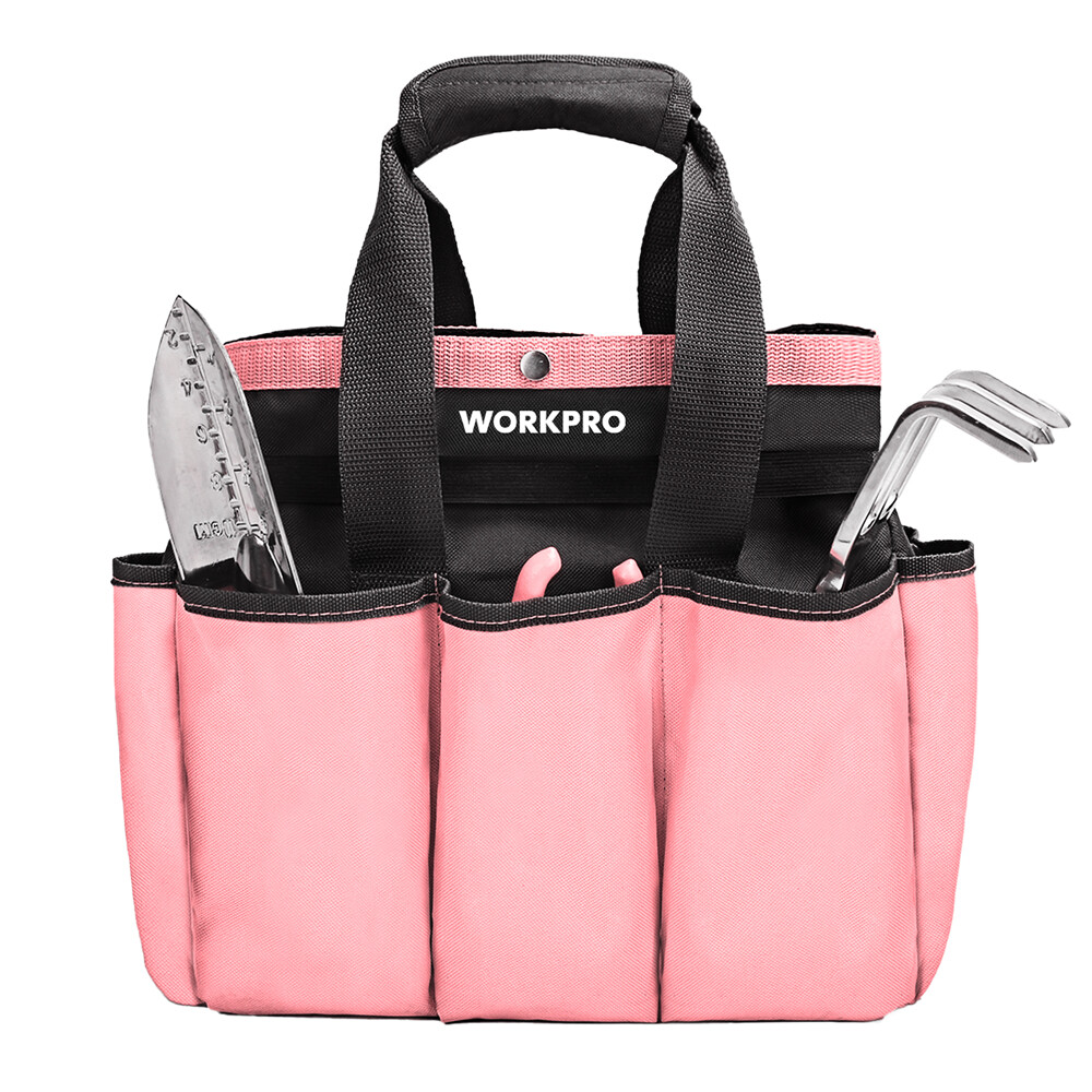 WORKPRO Garden Bag Garden Tool Tote Storage Bag with 8 Pockets Pink Ribbon Gifts