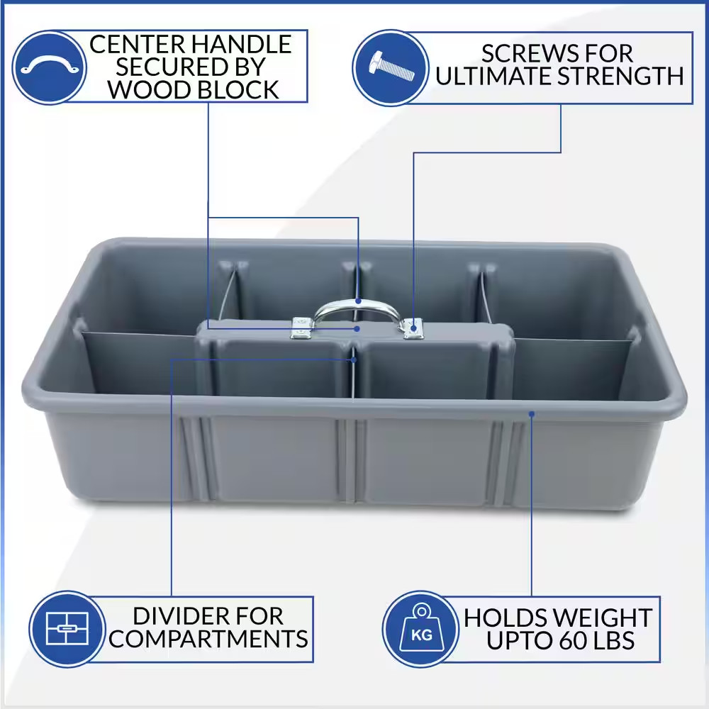 Professional Grade 25 In. Gray Polyethylene Tote Tray with 6-Dividers Free Shipp