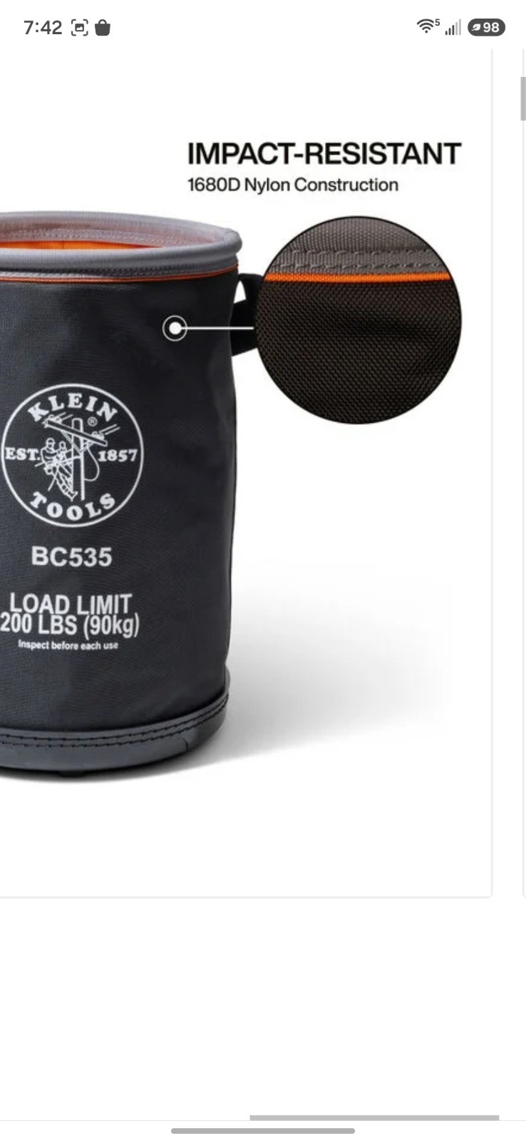 Klein 200 Pound Load Capacity Bucket