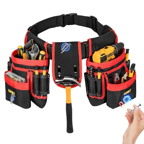 Tool Belt,Magnetic Tool Pouch,27 27 Pockets With Magnet Pouch Red & Black