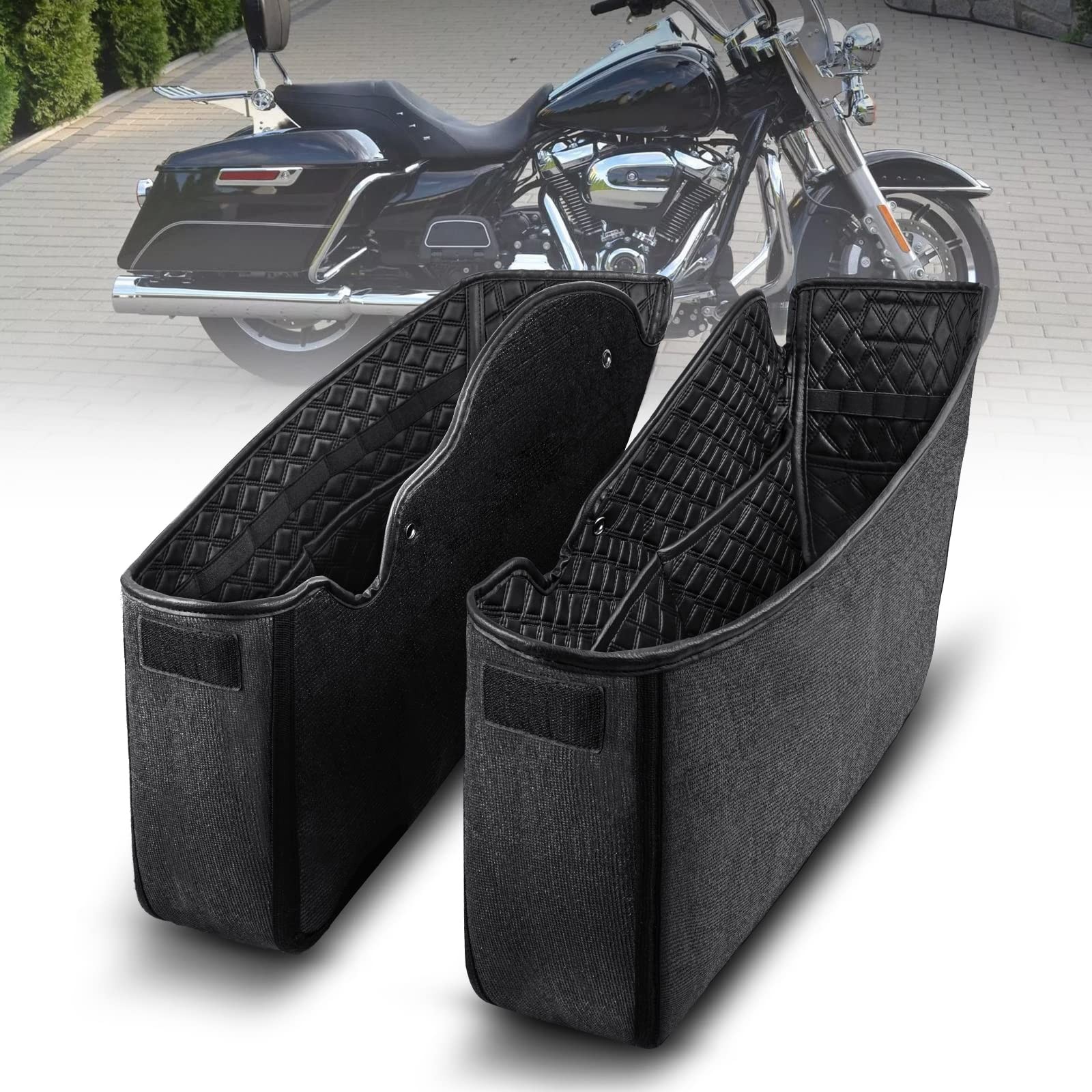 Motorcycle Saddlebag Liners 2PCS Non-Stretched PU Leather 4 Side Tool Pockets