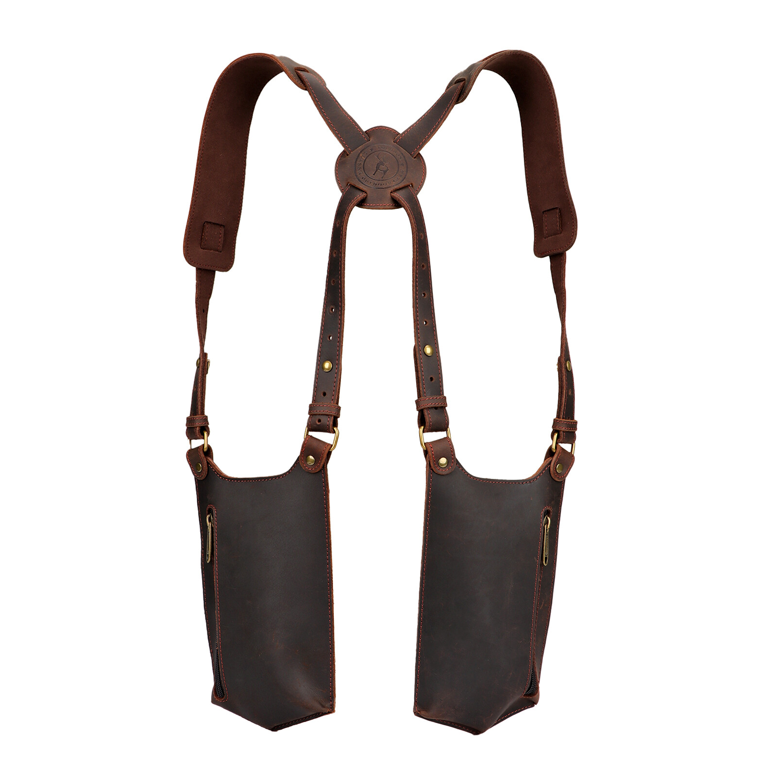 TOURBON Leather Double Phone Underarm Case Suspender Shoulder Wear Harness Bag