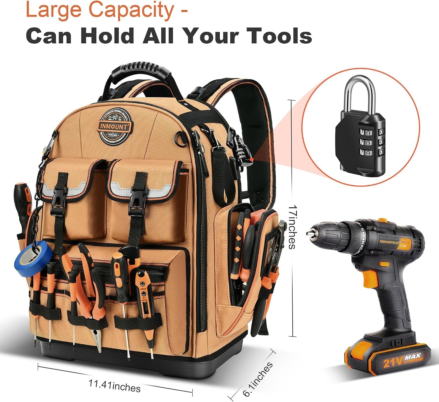 1680D Tool Backpack – Spacious 56-Pocket Organizer for Electricians & HVAC