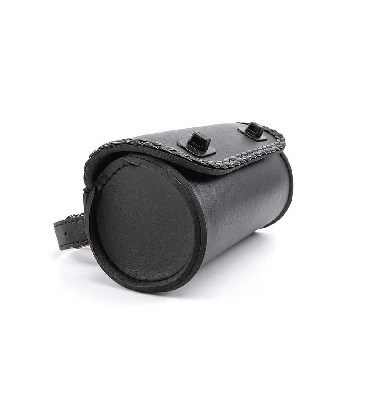 Motorcycle Fork Bag Mini PU Leather Handlebar Sissy Bar Roll Storage Black