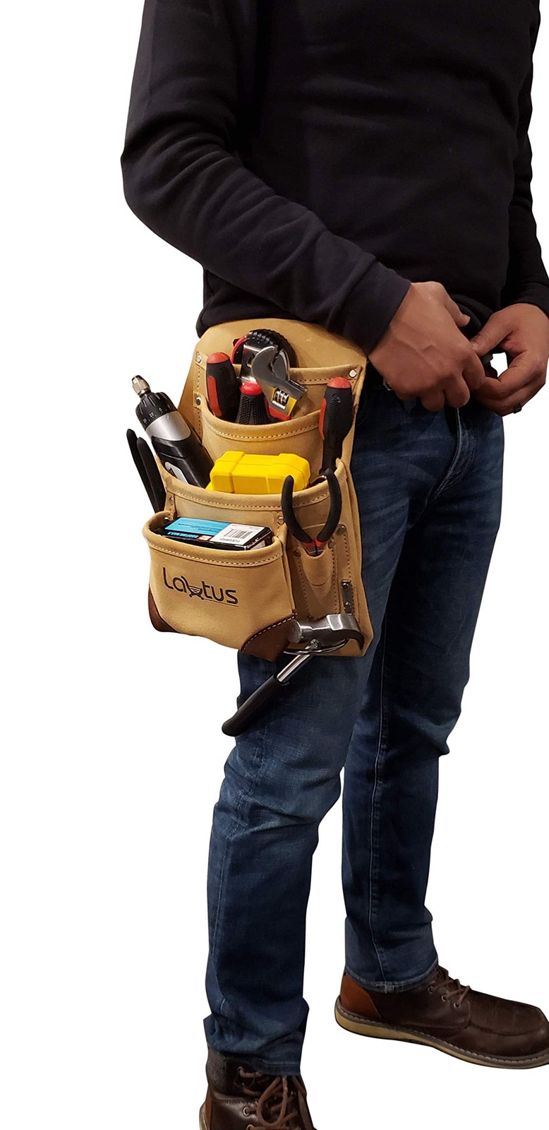 LAUTUS Leather Tool Pouch Bag |Carpenter, Construction, Framers, Beige