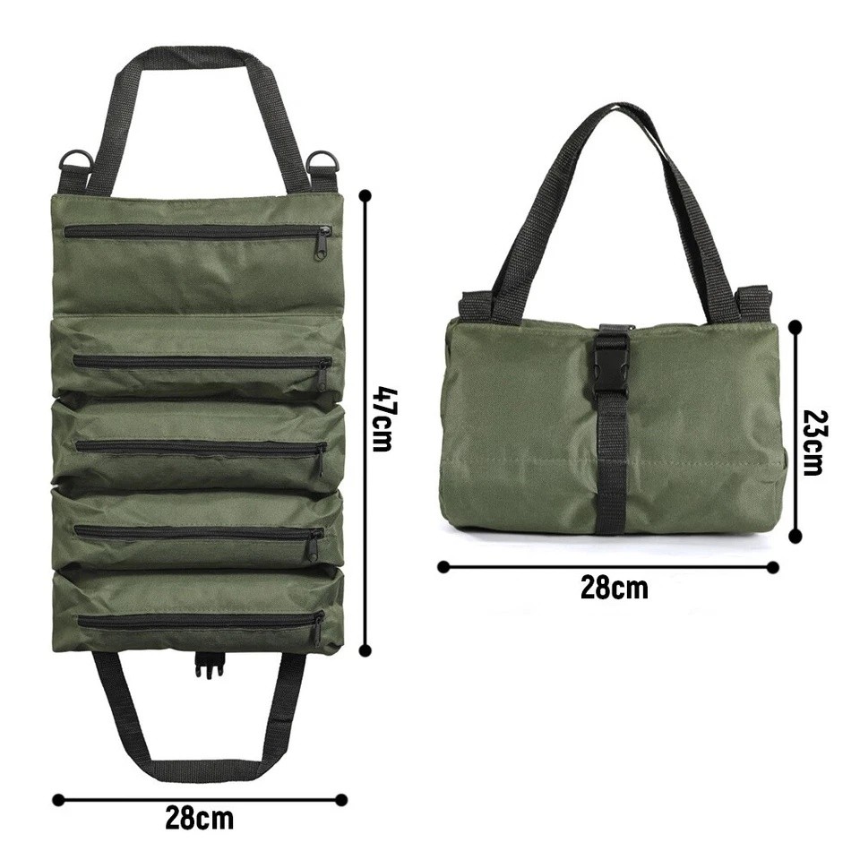 Multi-Purpose Tool Roll Up Bag 5 Pocket Wrench Pouch Canvas Hanging Organizer US