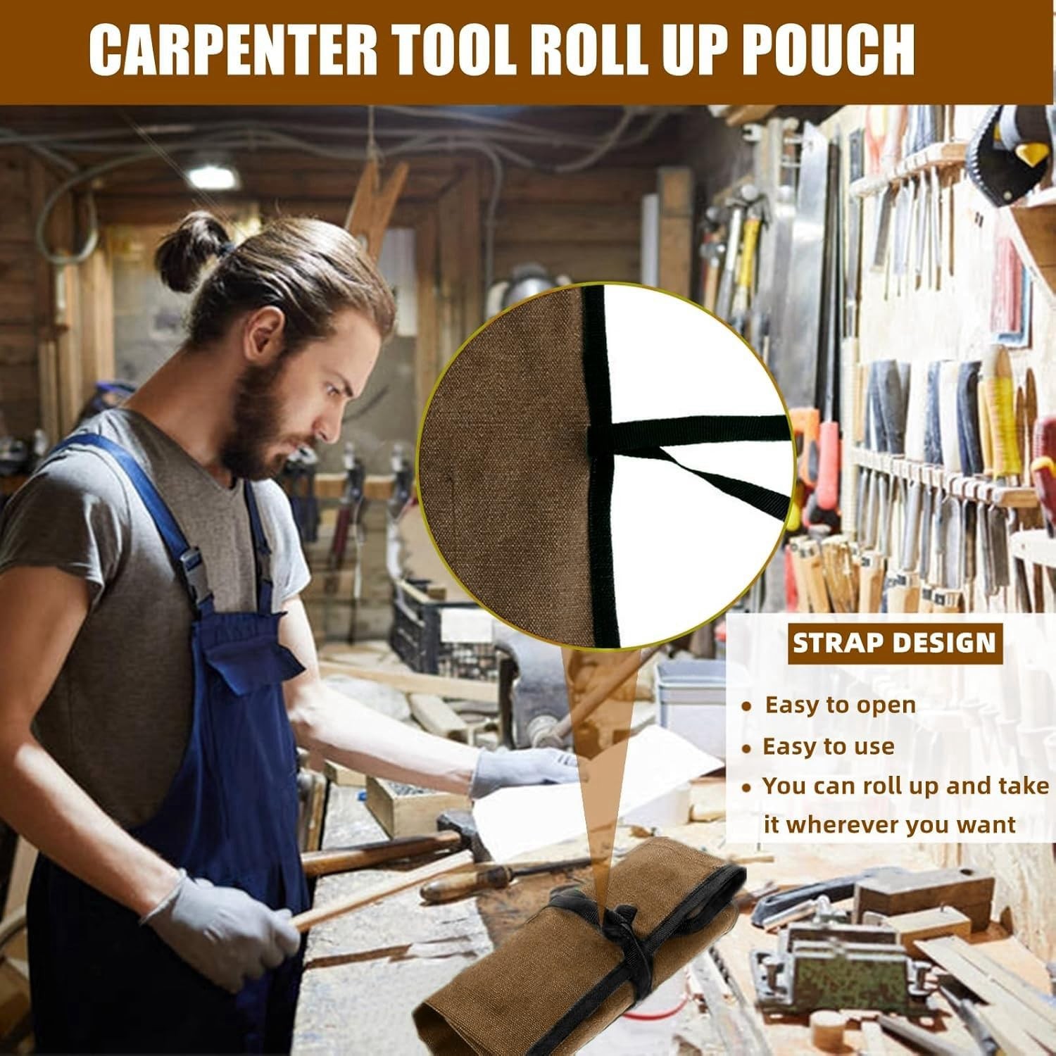 BLIRITEL Small Canvas Chisel Roll, Chisels Bag Tool Organizer with 4 Khaki