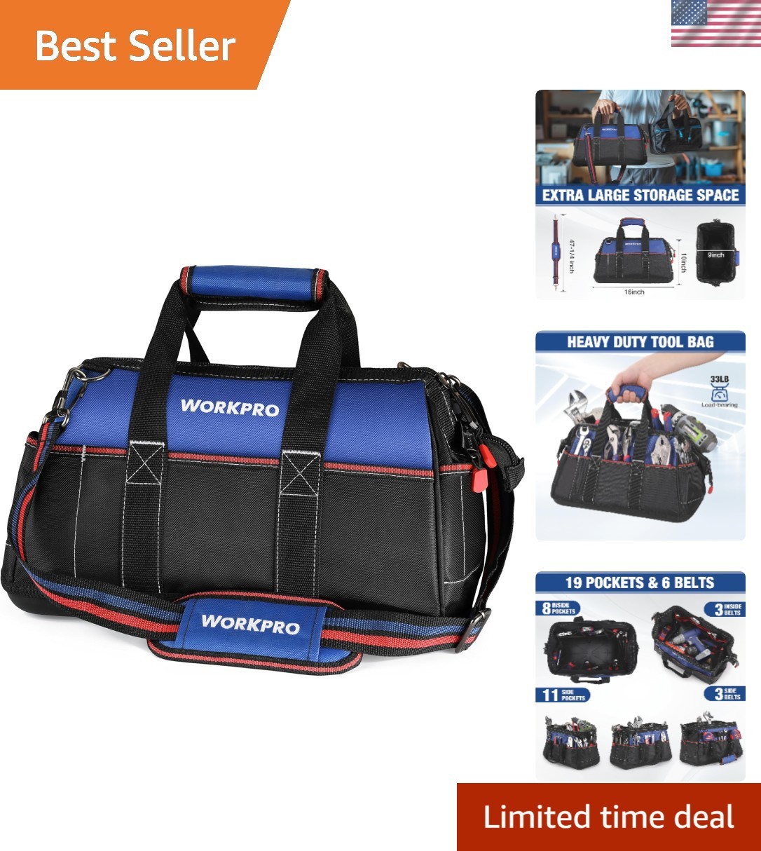 Durable 16-Inch Waterproof Tool Bag | Multi-Pocket Design for Tool Organization