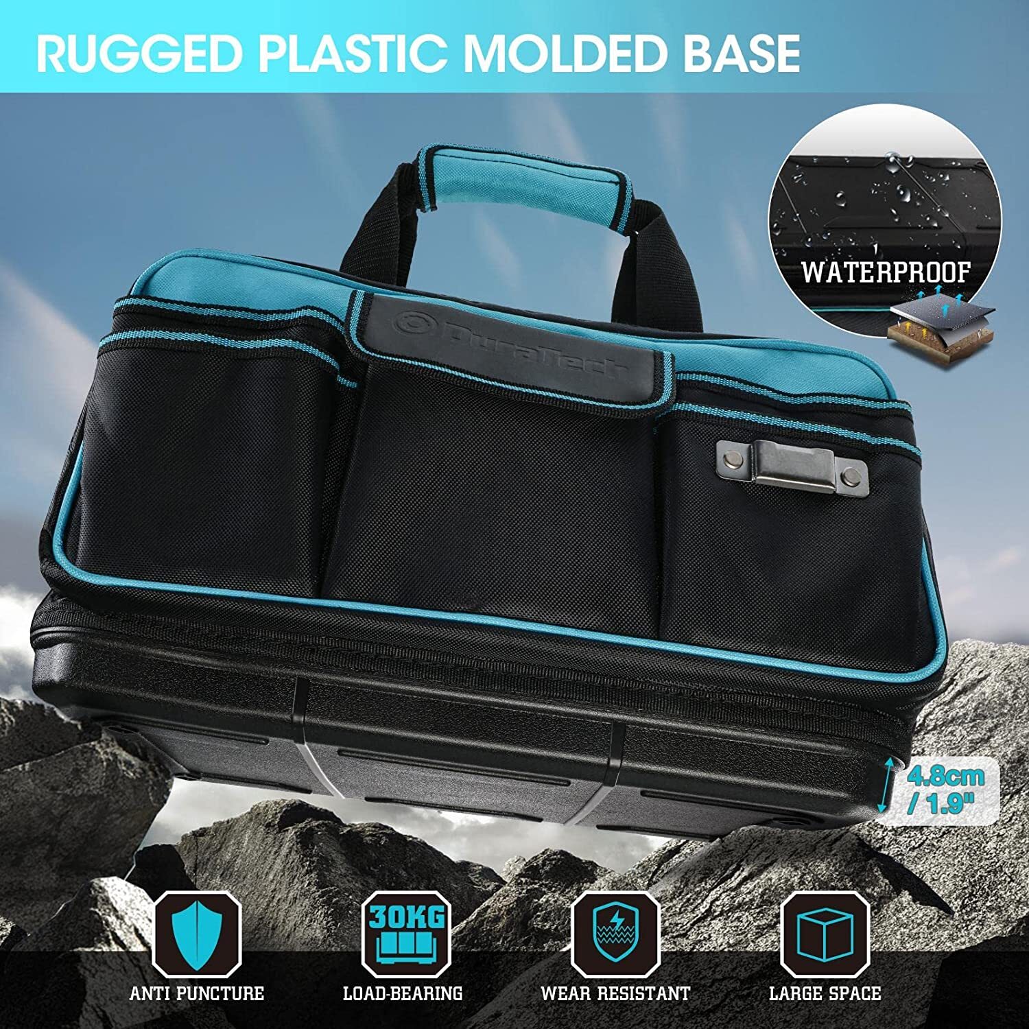 DURATECH 17″Wide Mouth Tool Bag Tool Bag Organizer WaterProof 840D Oxford Fabric