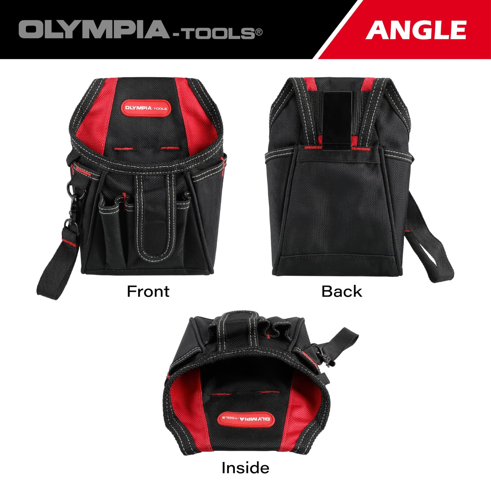 7 Pocket Tool Pouch with Belt Clip Black & Red