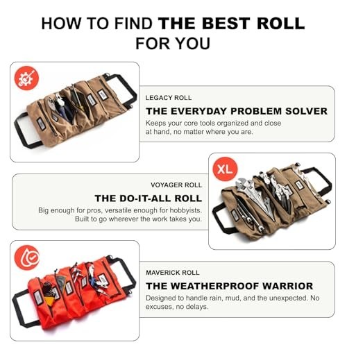 Maverick 5-Pocket Roll Up Tool Bag Waterproof Canvas Army Green