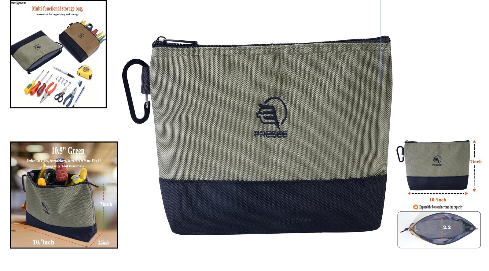 Heavy-Duty 1680D Waterproof Tool Pouch with Carabiner – Compact 10.5” Size