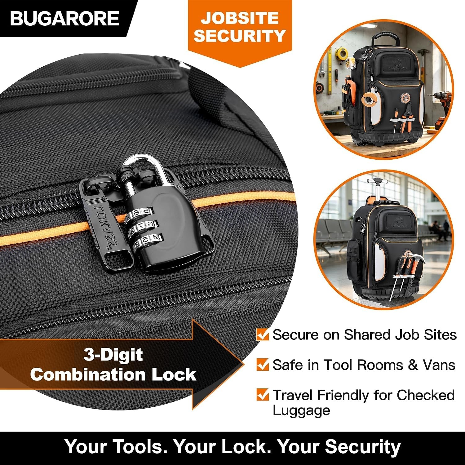 75 Pocket 16″ Waterproof Tool Backpack with Combination Lock for Professionals