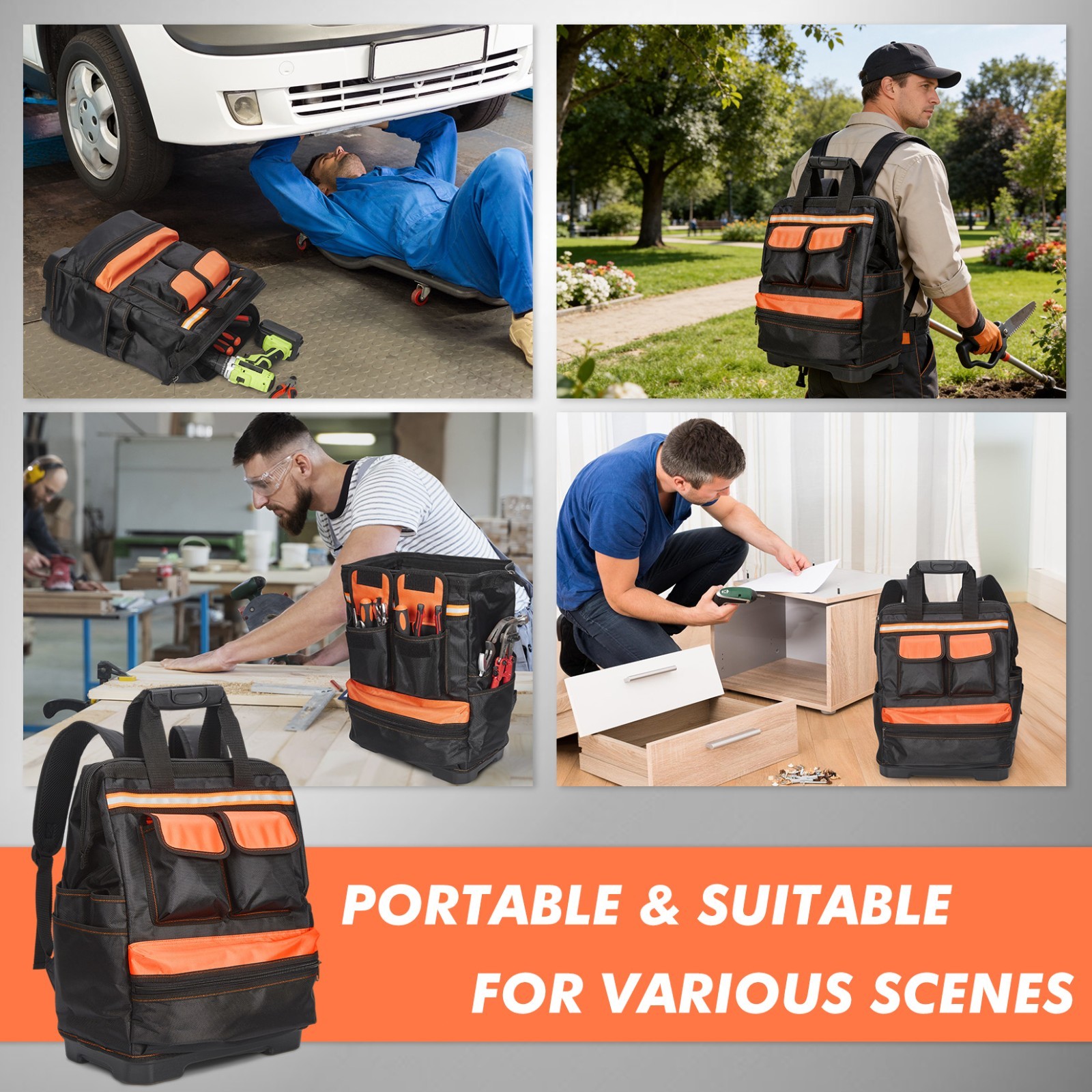 Tool Storage Bag Organizer Tool Backpack with 12 Pockets 1680D Oxford Fabric
