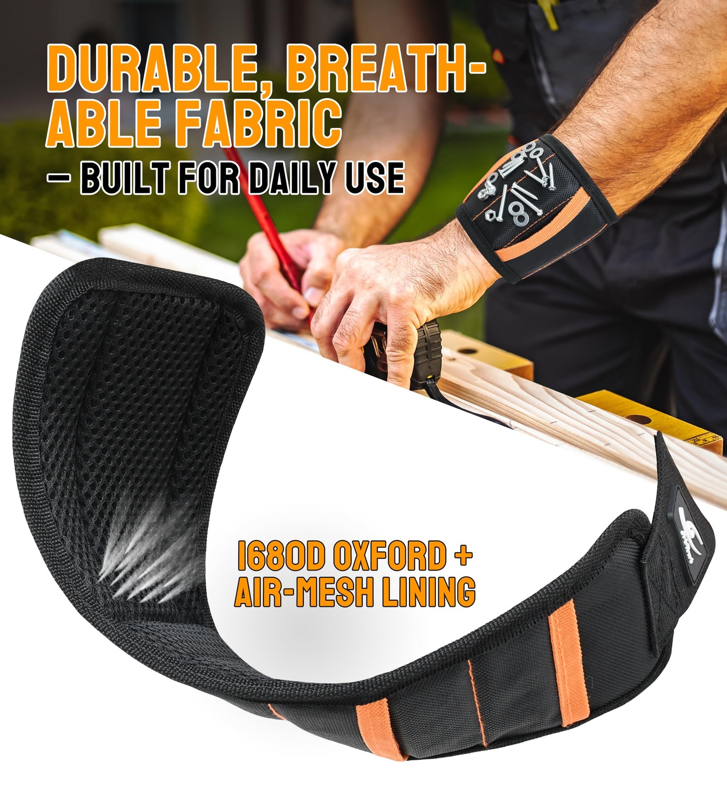HiRui Magnetic Wristband for Tools – Ultra-Strong 15 One Size, Black