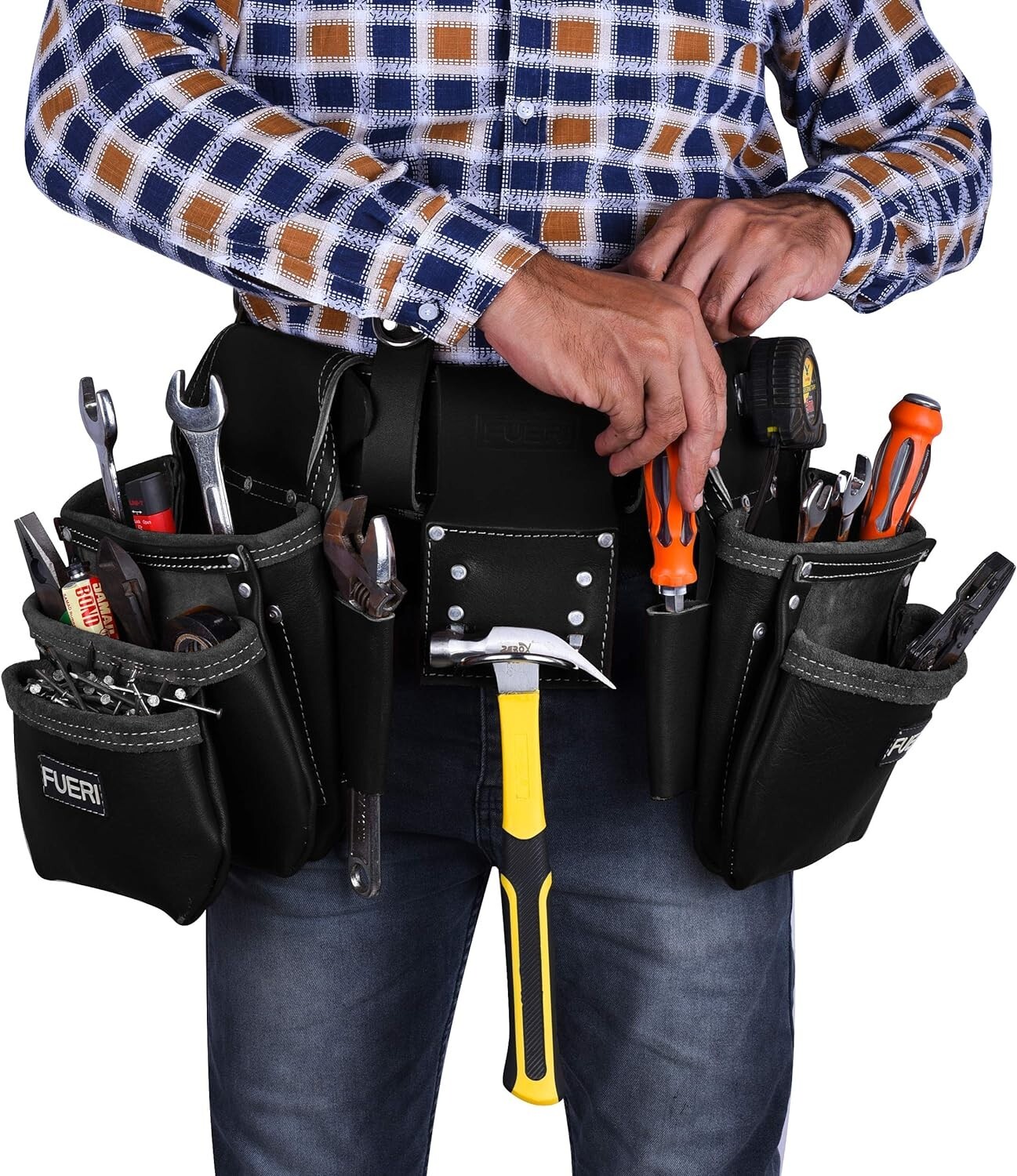 FUERI Tool Pouch Framers Combo Tool Belt Set, Multipurpose 17 Pocket Work Belt
