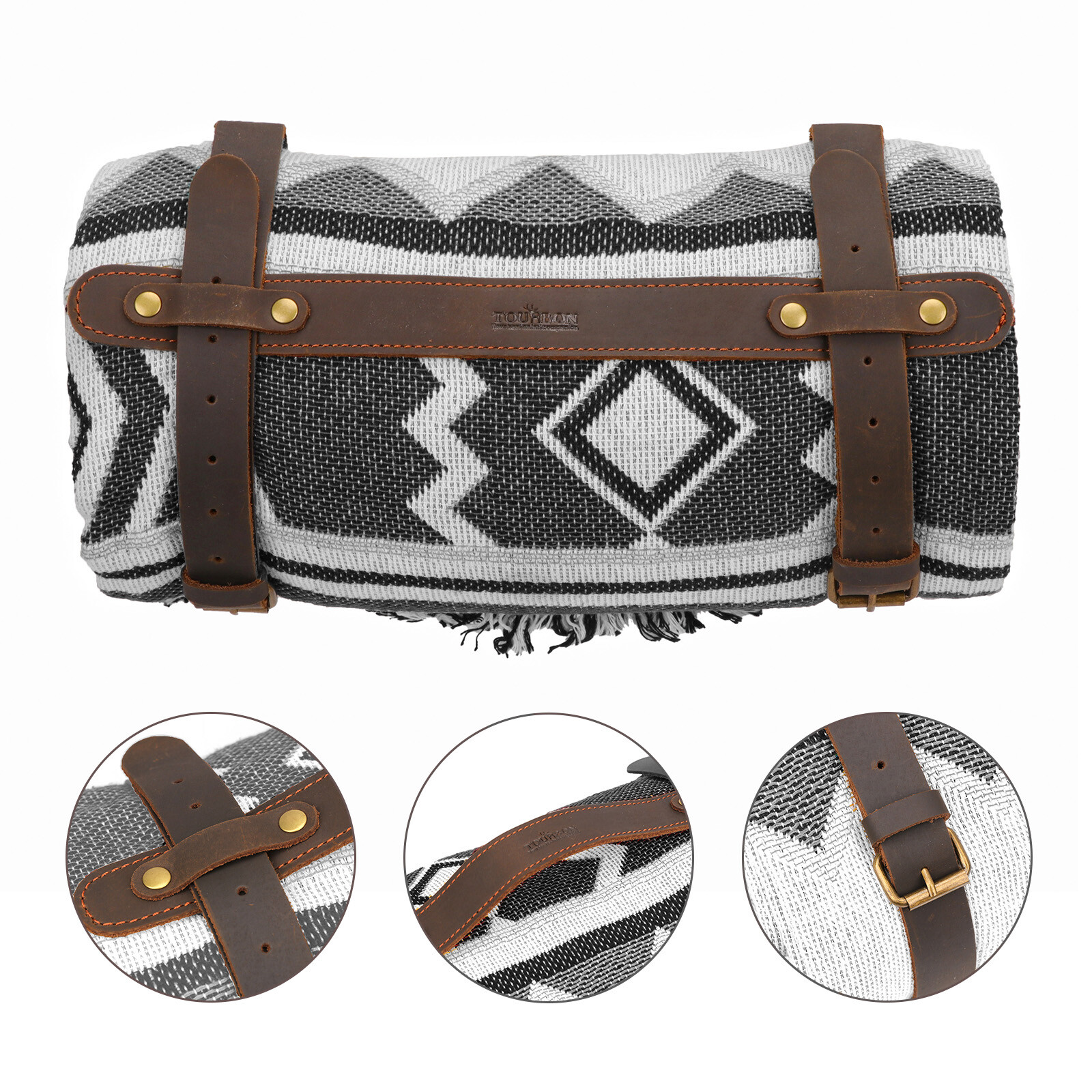TOURBON Leather Picnic/Motorcycle Blanket Carry Handle Belt Bedroll Strap Adjust