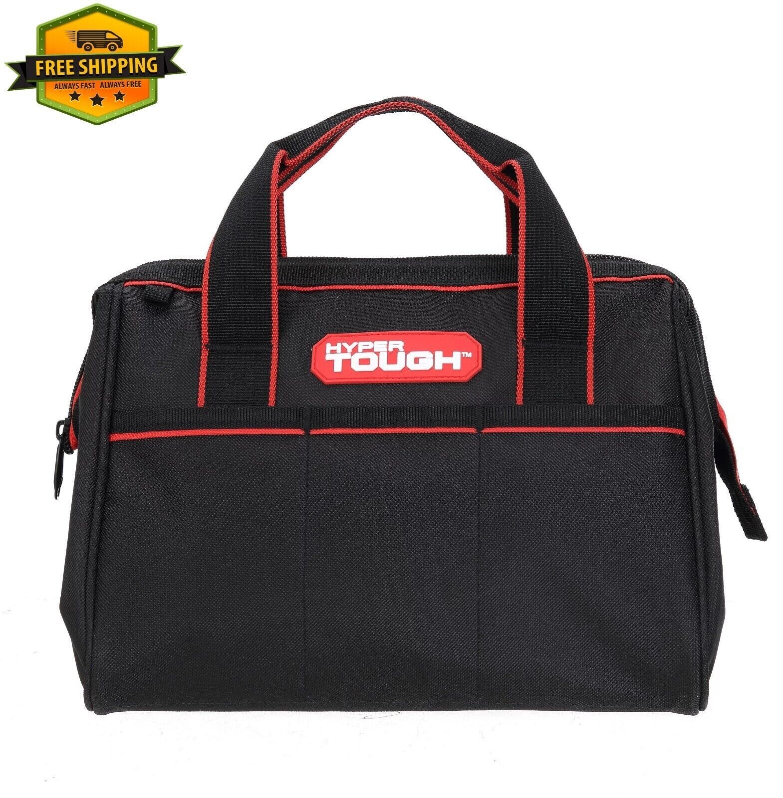 Hyper Tough 12-inch Polyester Tool Bag, with Full-Length Zipper and Double Strap