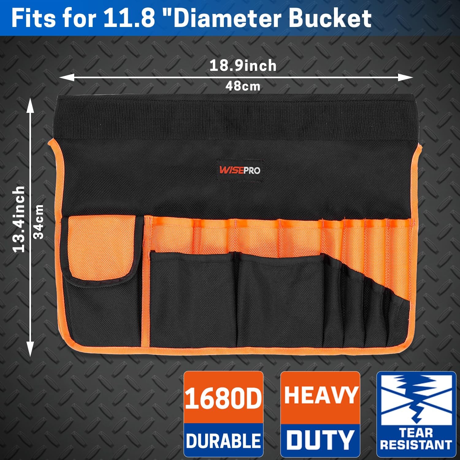 Black & Grey Bucket Organizer 30 Pockets Tool Storage Bag 5 Gallon Holder