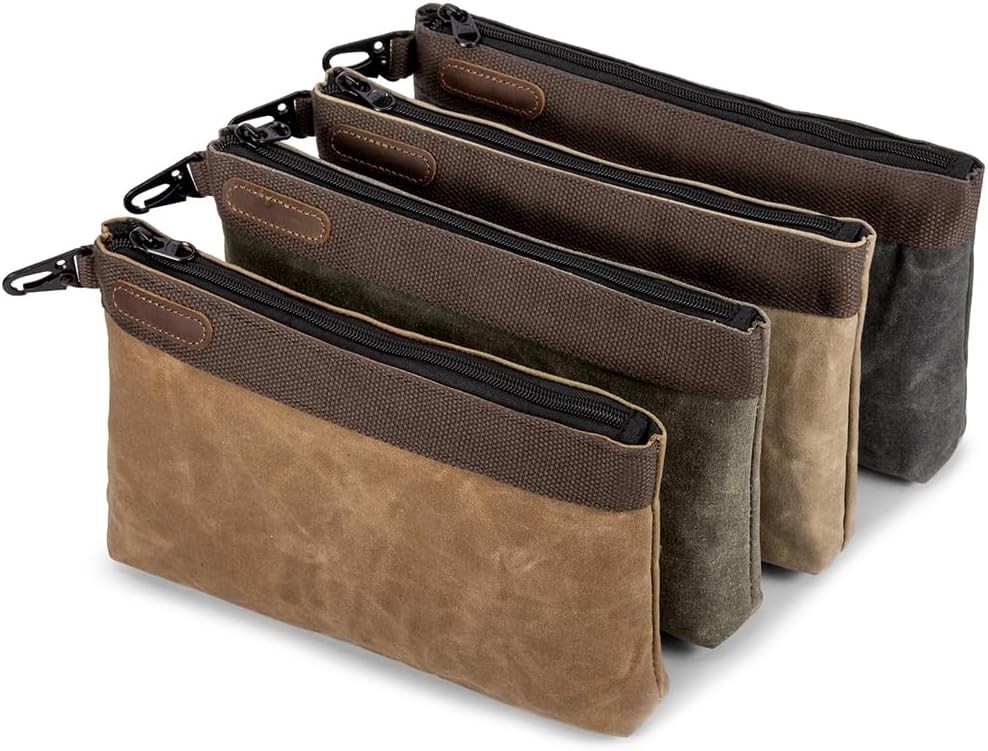 Waxed Canvas Tool Pouches 4 Pack – 11-Inch Heavy-Duty Zipper Tool Bags Set, W…