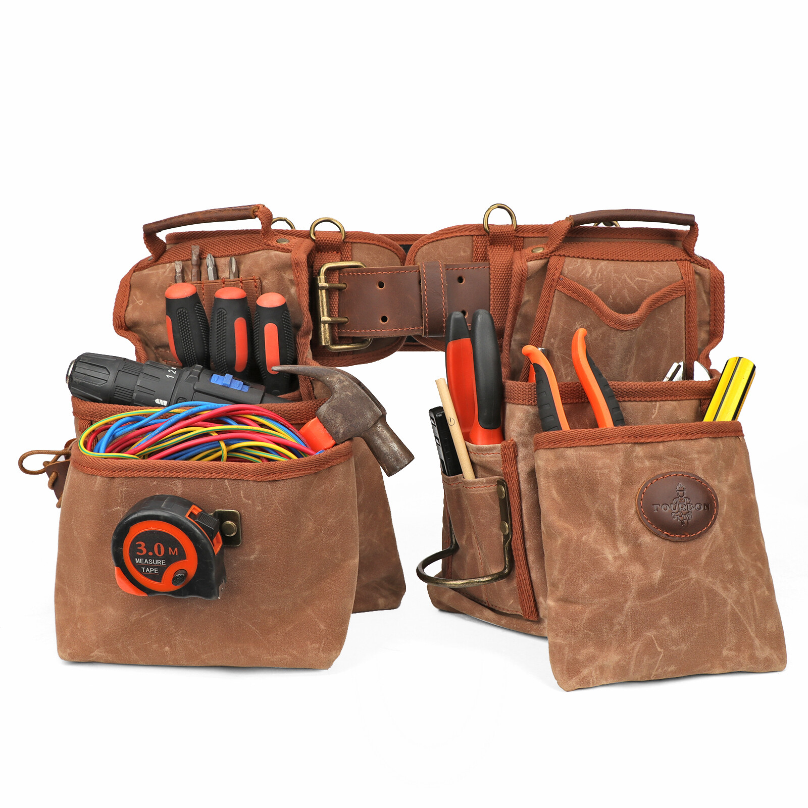 Tourbon Wax Canvas Tool Belt Suspenders Pouch Drill Rig Carpenter Framers Vest