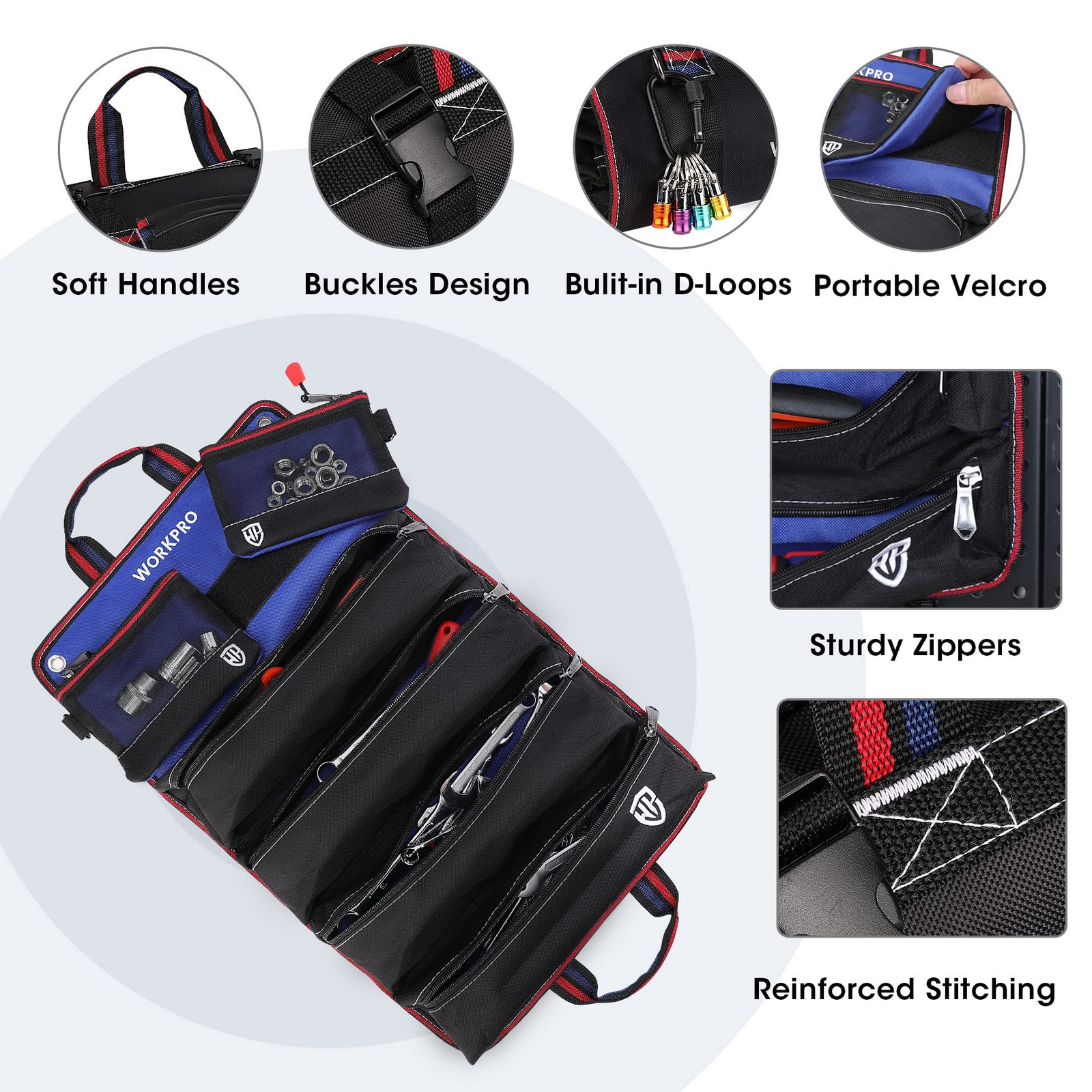 WORKPRO Roll Up Tool Bag with 6 Pockets and 22 inches x 14 inches, Black