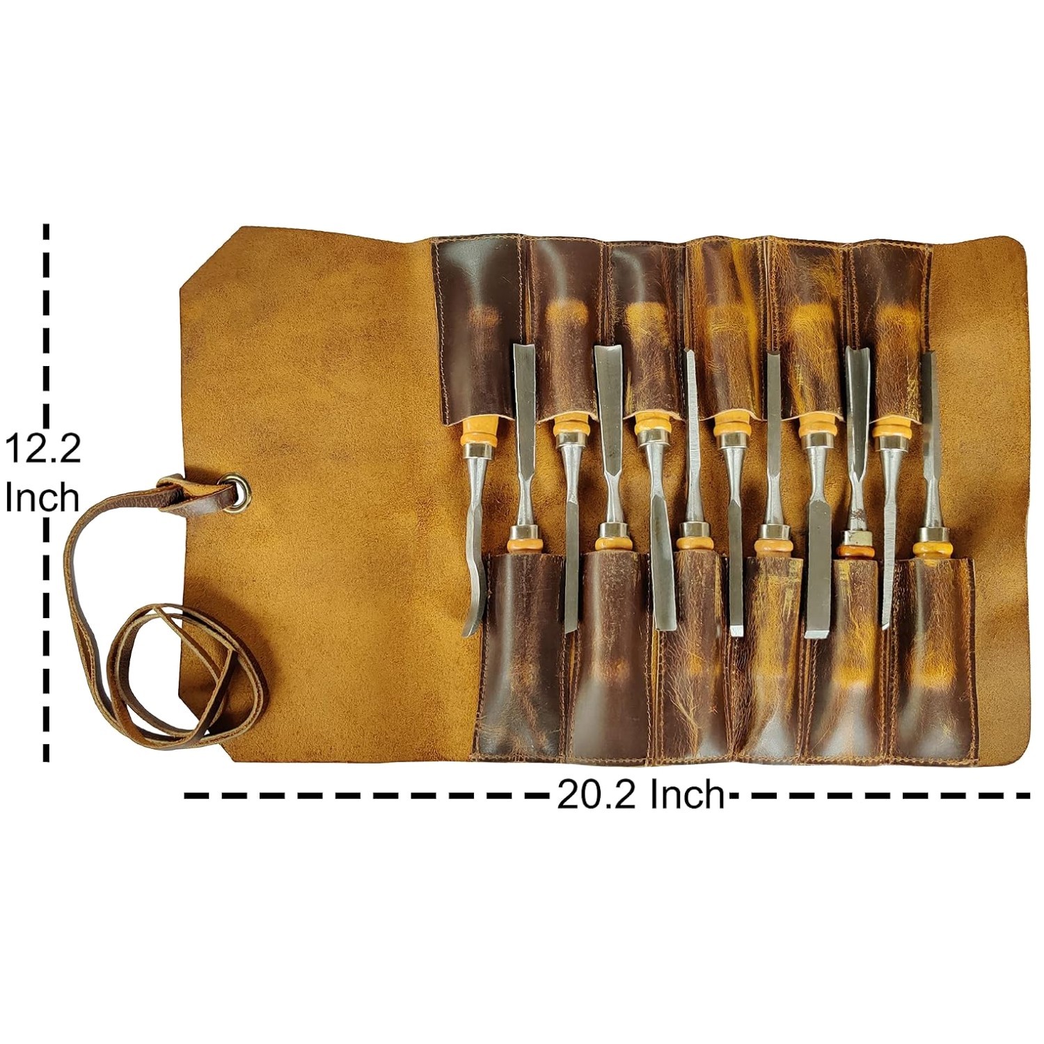 Leather Tool Roll Up Pouch – 12 Slot Wrench Roll/`