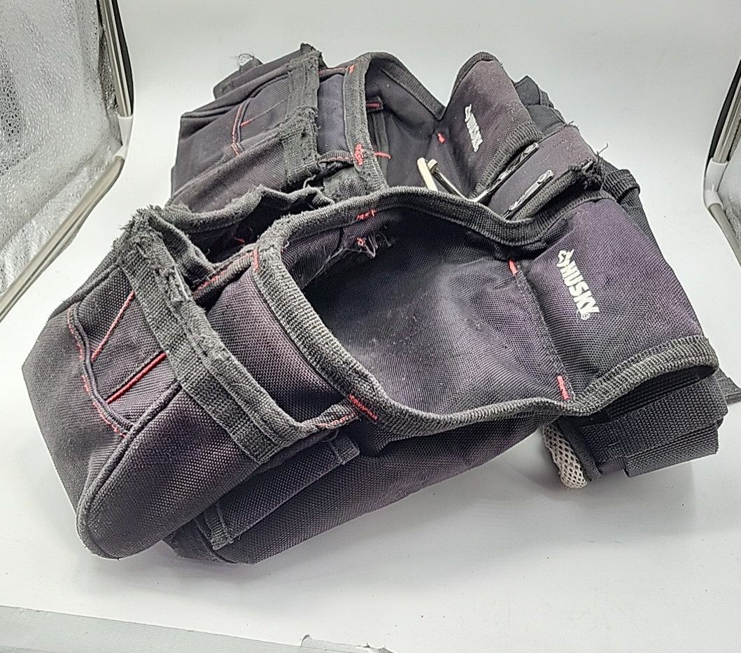 Husky Tool Belt Contractor 2 Bag 10 Pocket Work Belt Black Hammer Loop Carpenter