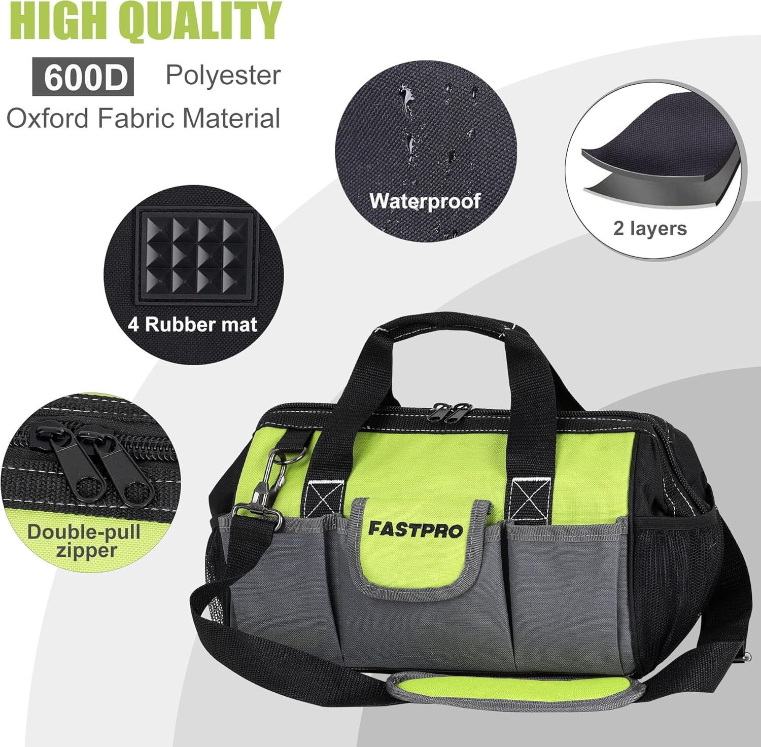 FASTPRO 2-Piece Tool bags, 13-inch & 16-inch Wide Mouth Tool Storage Bags