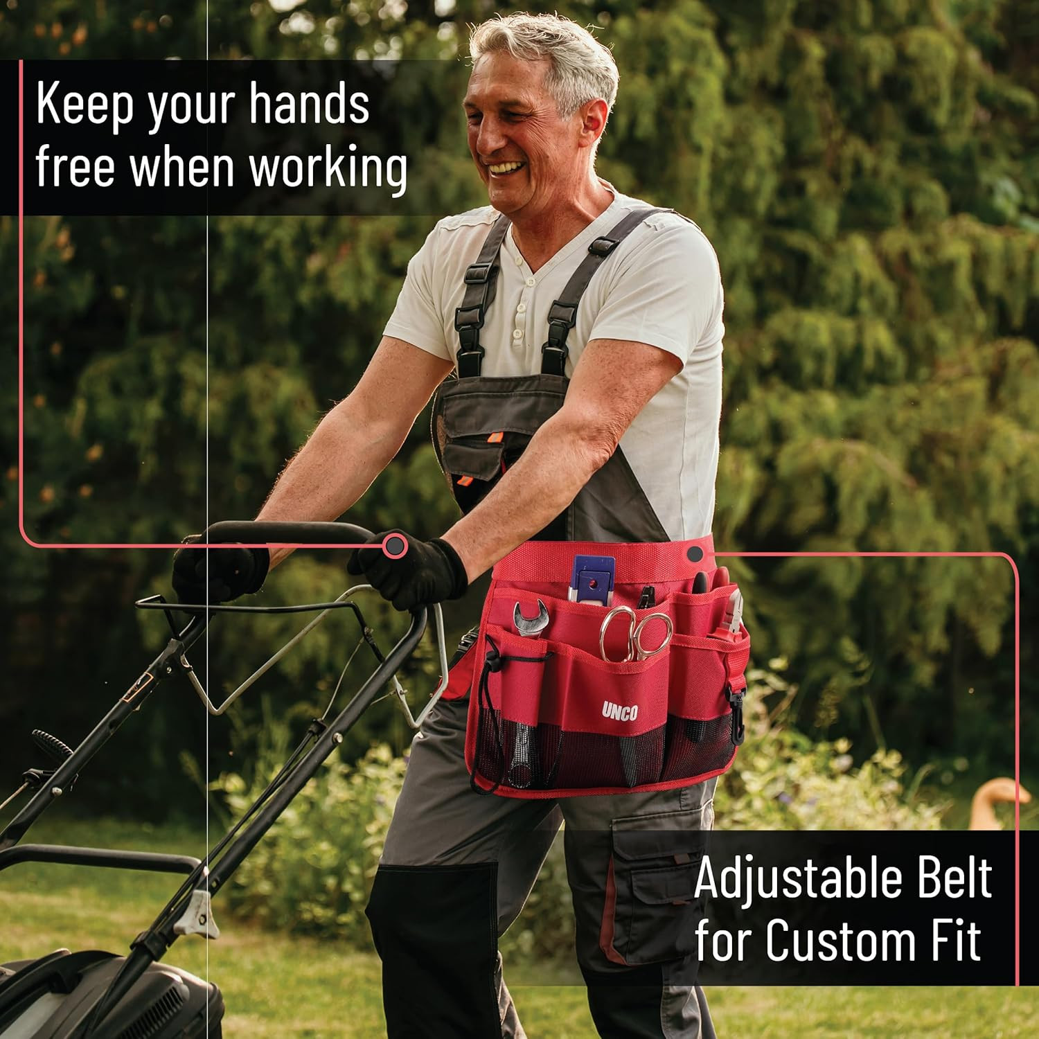 – Adjustable Gardening Belt, Red, 7 Pockets, Wear, Cut and Water Resistant, Gard