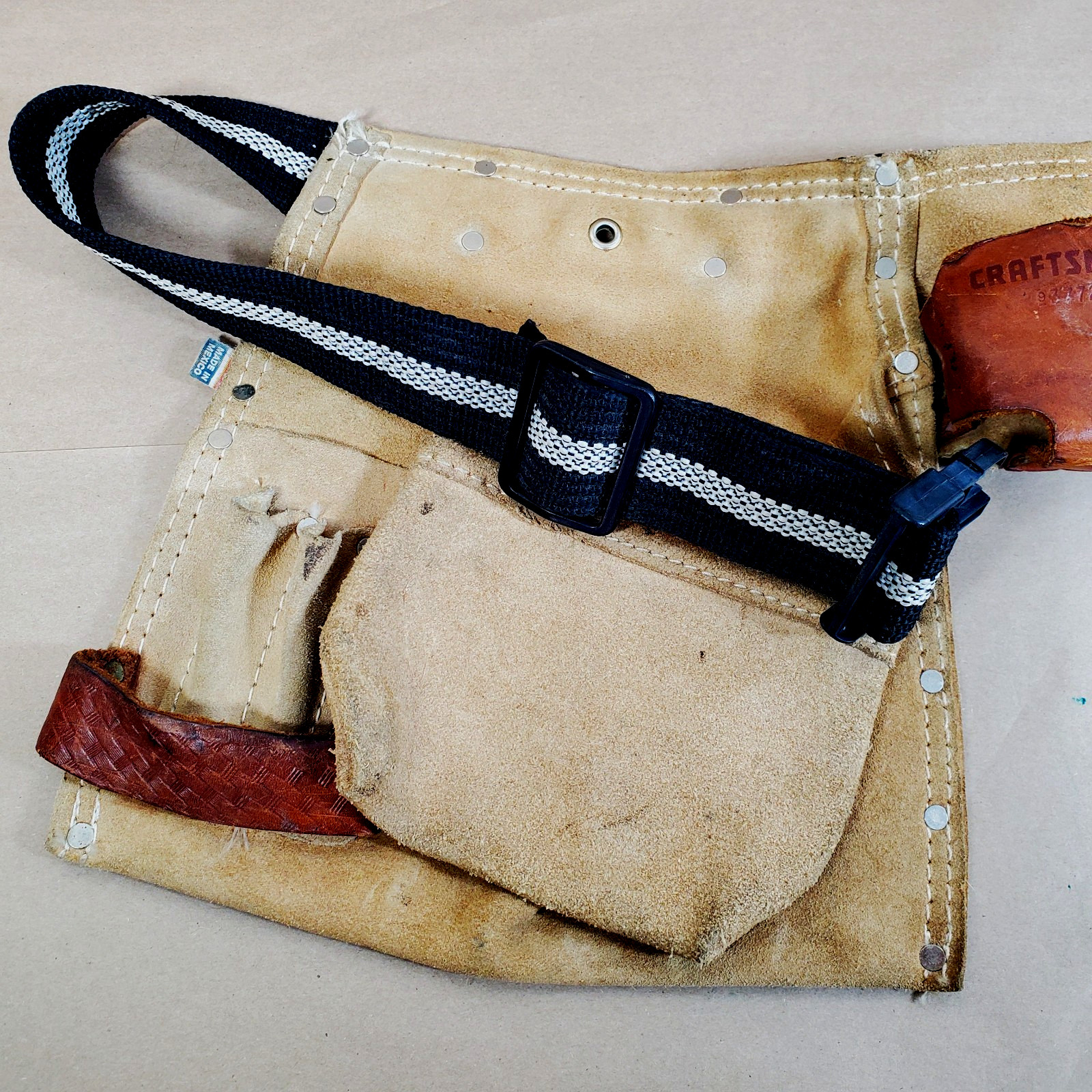 Vintage Craftsman Leather Suede Tool Belt 937723 Carpenter Pouch Work Apron