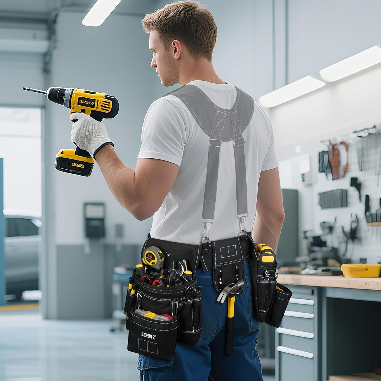 Tool Belt with 4 D-Rings,27-Pockets Tool Belts for Men,Construction | Heavy Duty