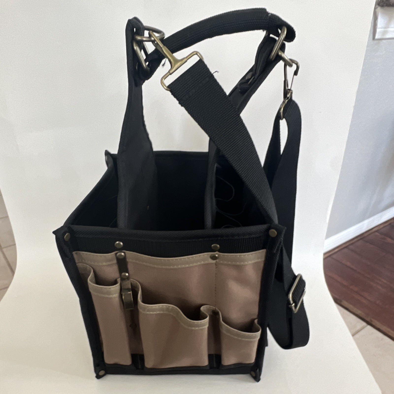 CLC Black/Tan Ballistic Nylon Tool Bag Tote with Pockets & Shoulder Strap