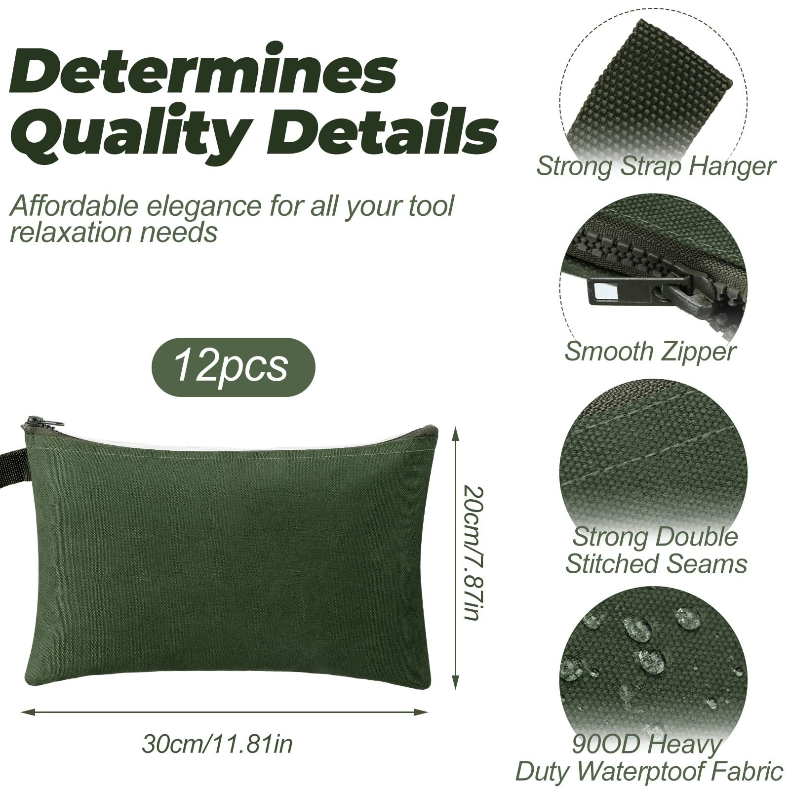 12 Pcs Canvas Tool Bag Pouch 16 oz Heavy Duty Tool Zipper Pouch Bag 11.81 x 7.87