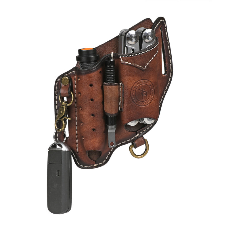 Leather Camping EDC Multitool Pouch Flashlight Holder Knife Belt Holster-TOURBON