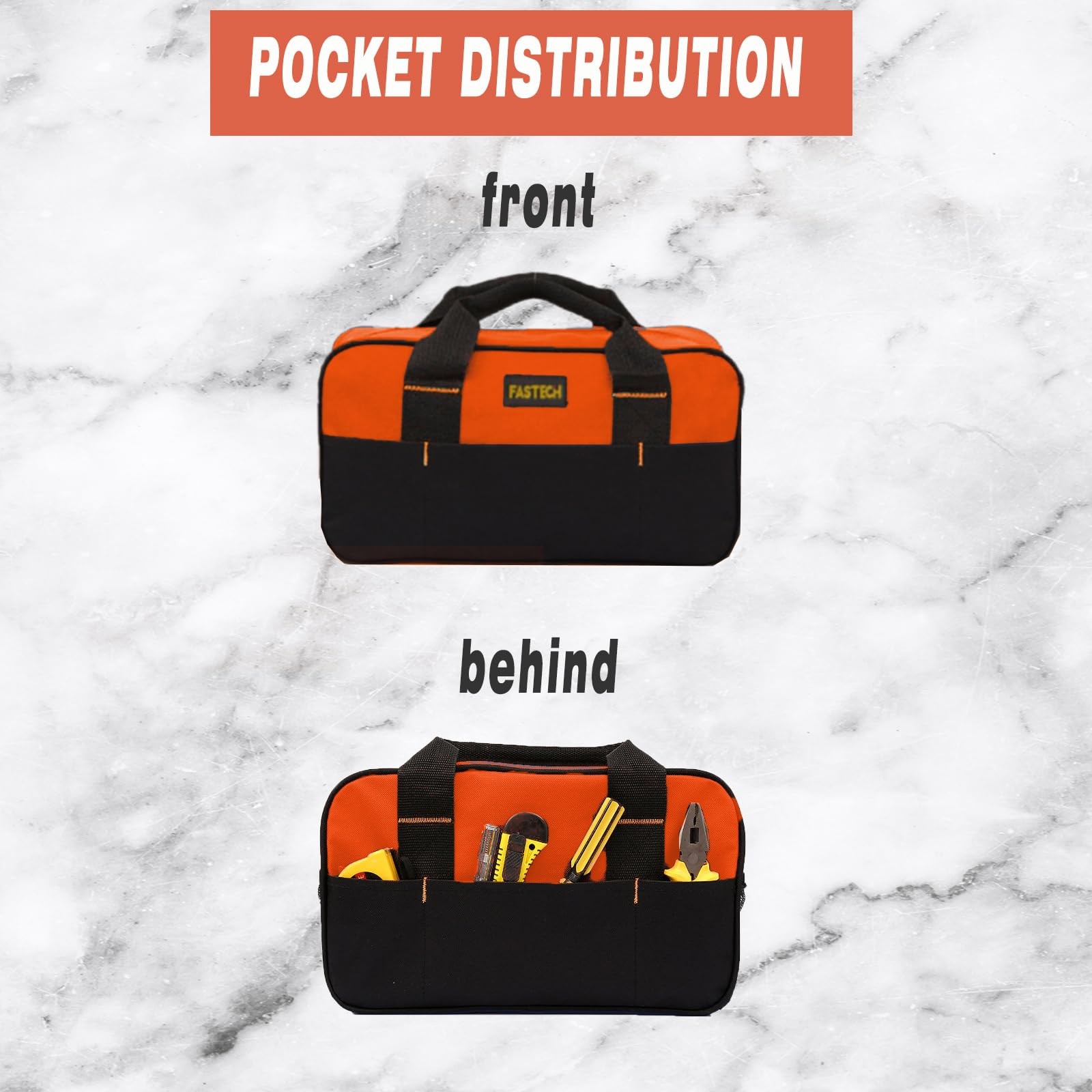 FASTECH 14 Inch Small Tool Tote Bag, Wide Mouth Zipper Orange, Orange