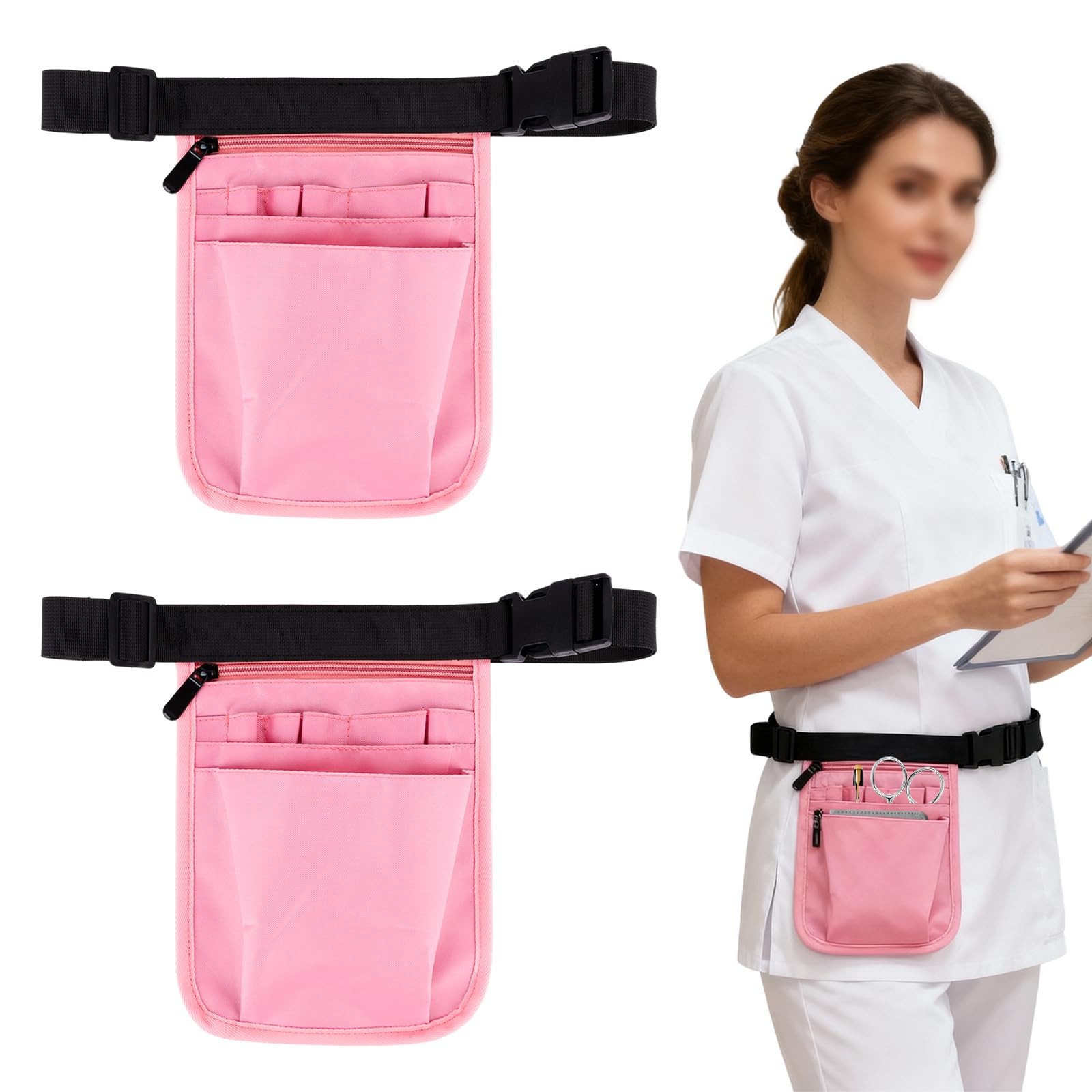 2 Pack Waitress Server Apron, Nurse Fanny Pack Utility Tool Belt with 10 Pock…