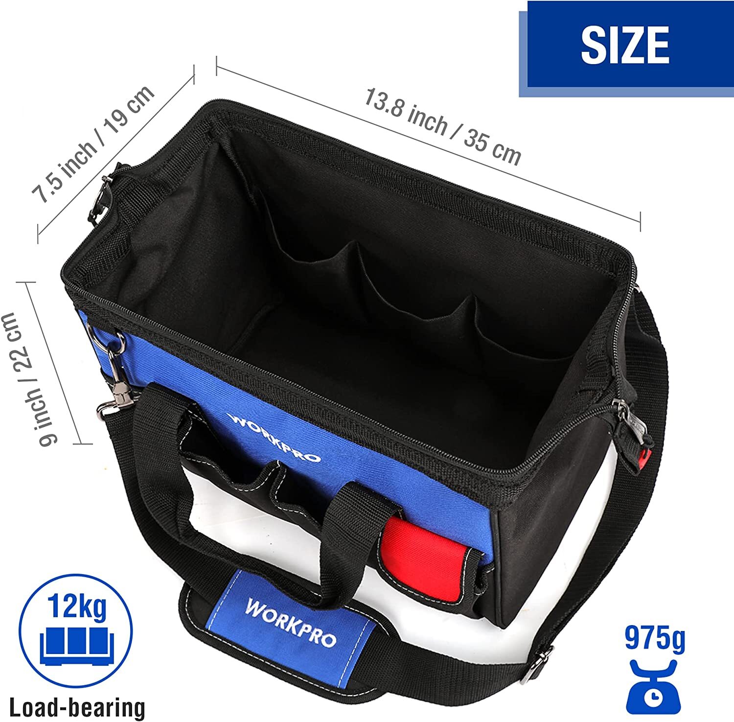 WORKPRO 14-inch Tool Bag Multi-pocket Tool Organizer with Shoulder Strap USA