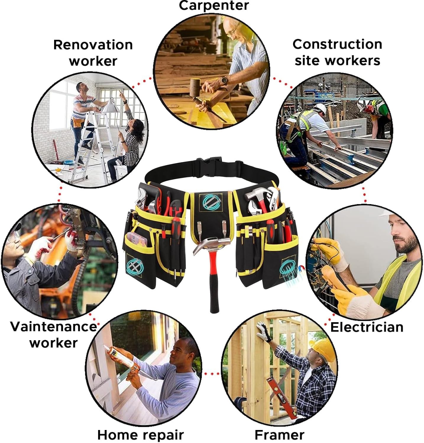 Cinturón Magnético De Trabajo Carpintero Construcción Para Herramientas Hombre